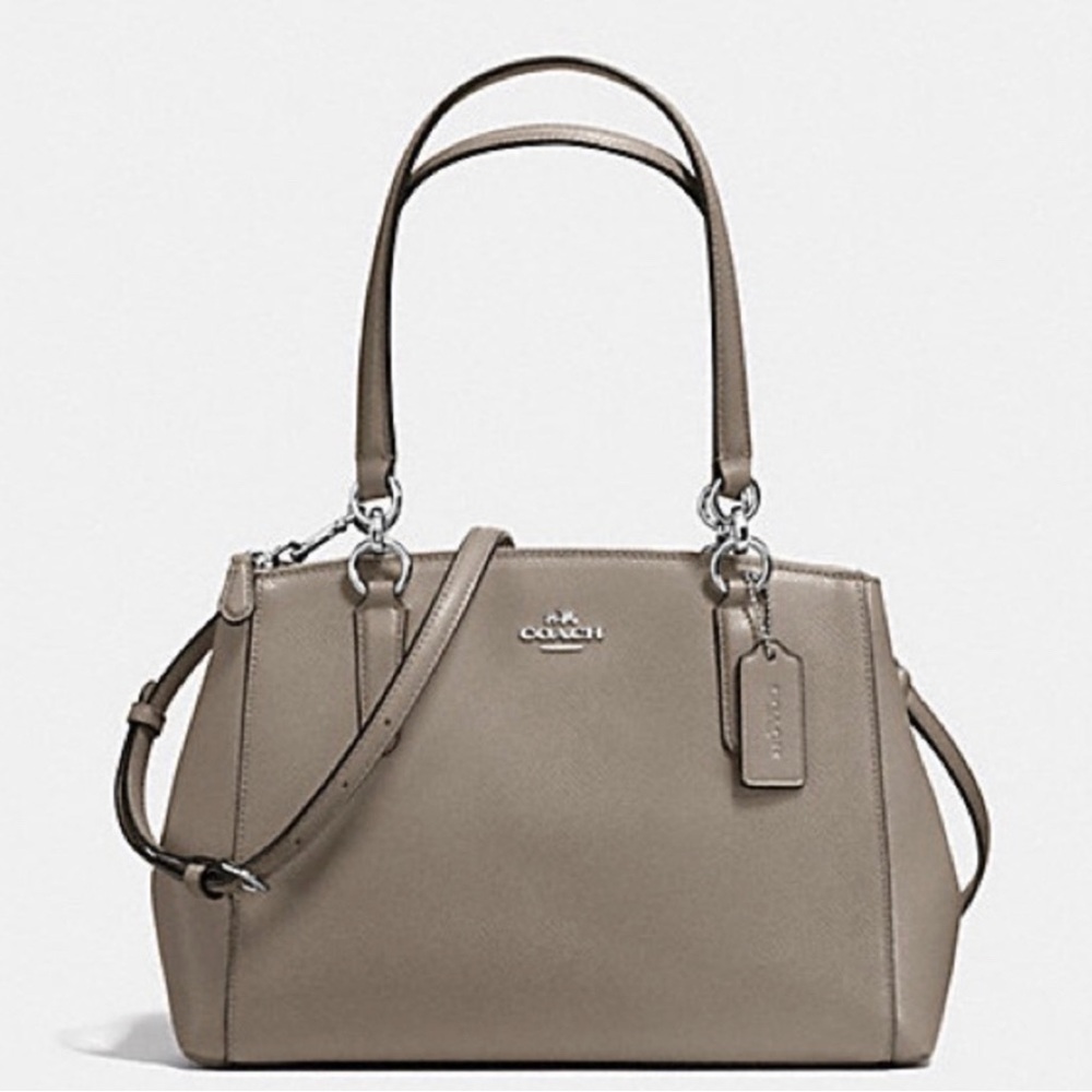 Coach Christie Crossgrain Leather Carryall Handbag Satchel Fog Gray F57525